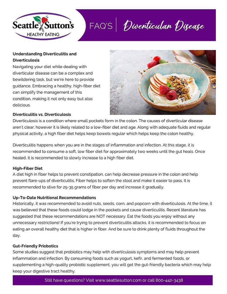 diverticular disease Seattle Sutton's Healthy Eating customer handout