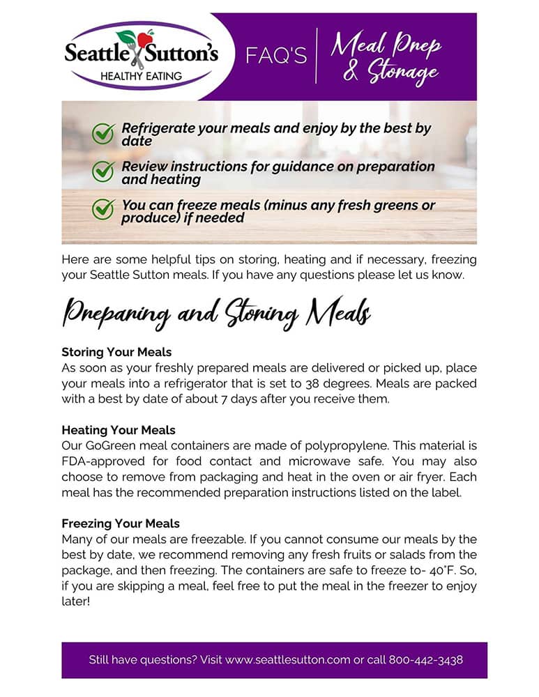 meal prep and storage seattle sutton's customer handout