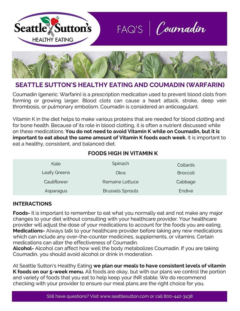 coumadin Seattle Sutton's Healthy Eating customer handout