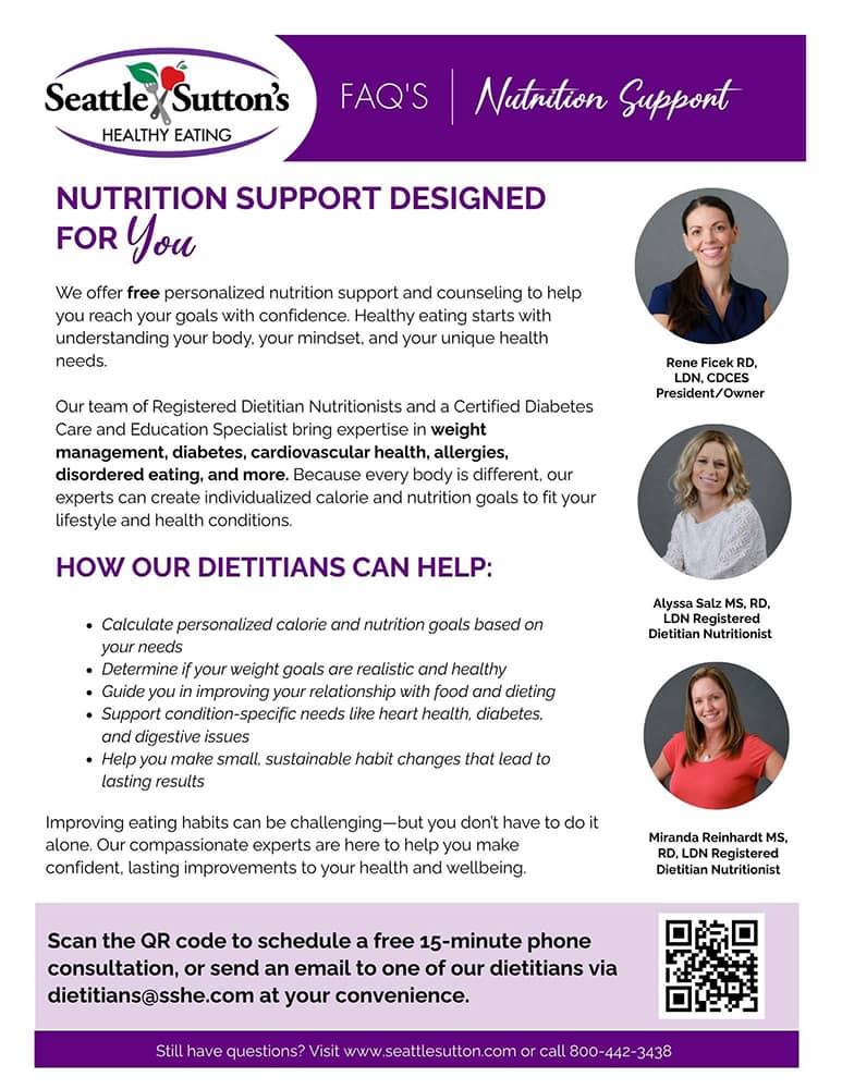 nutrition support Seattle Sutton's Healthy Eating customer handout
