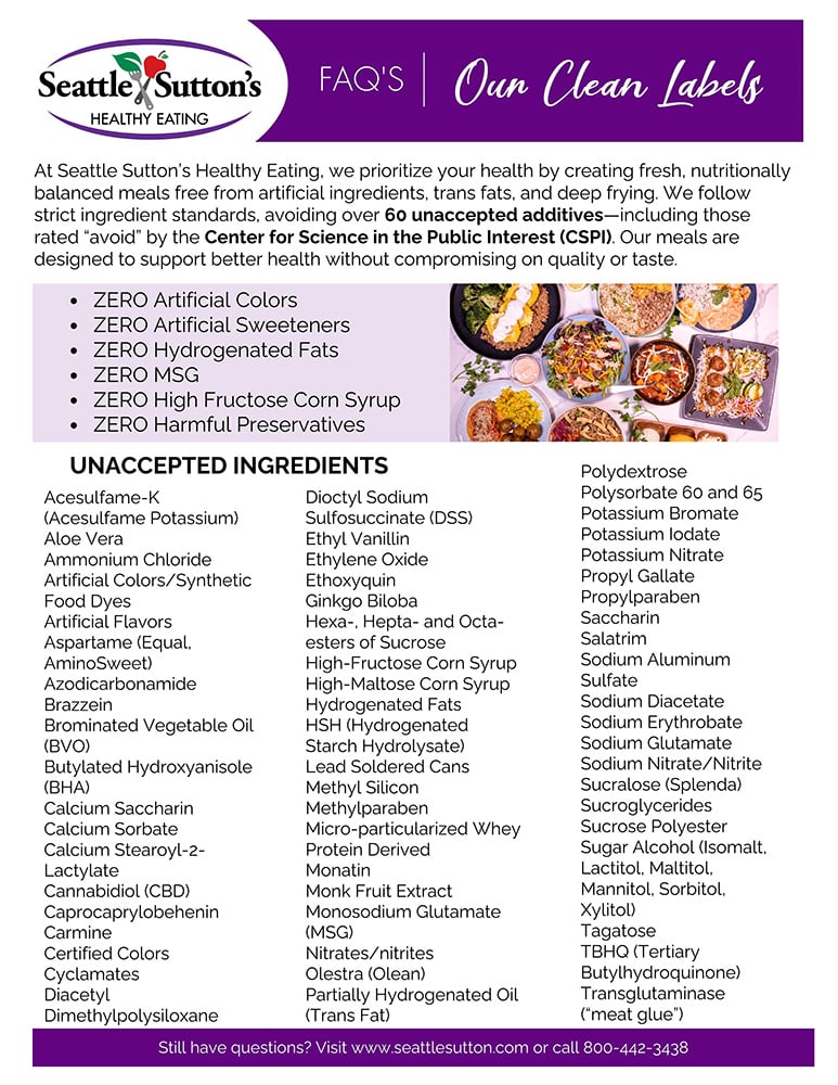 our clean labels Seattle Sutton's Healthy Eating customer handout