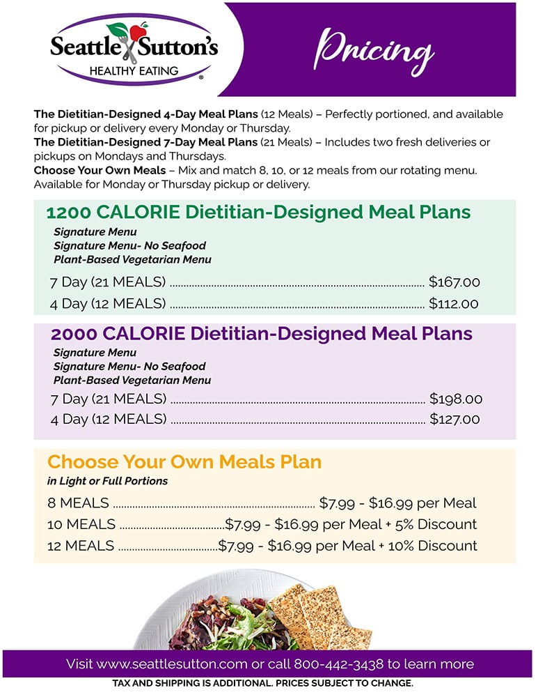Seattle Sutton's Healthy Eating distributor and home delivery pricing customer handout