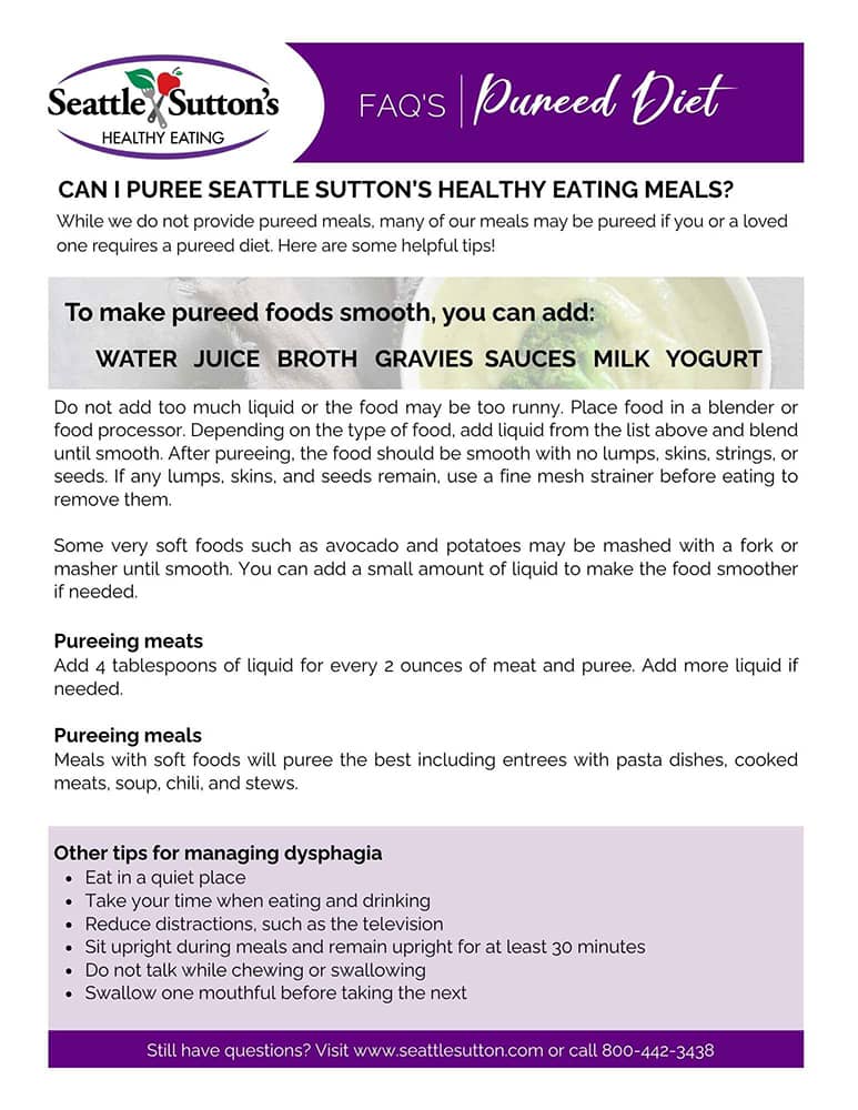 pureed diet Seattle Sutton's Healthy Eating customer handout